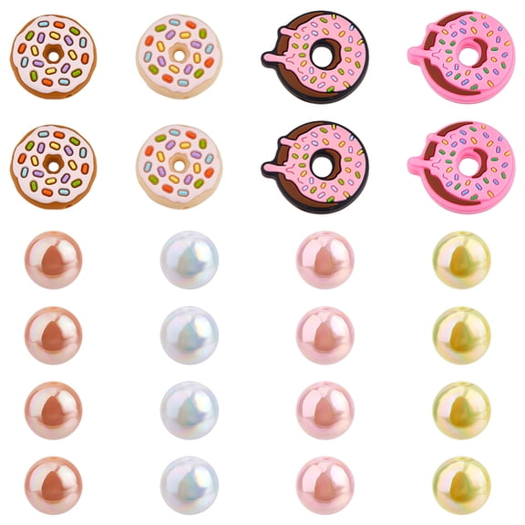 DIY Beadable Pen Beads Making Findings Kits Including Donut Silicone Beads Round Opaque Acrylic Beads Mixed Color 16~28x16~25x8~15mm Hole: 2~2.8mm DIY