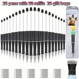 [DIY Beadable Pens Kit] 100pcs DIY Beadable Pens Kit | 50 Plastic Beadable Pens, Bulk Refills, Pen Bags Included, Black Ink Ballpoint, Cute Multicolor Pens for Students & Teachers