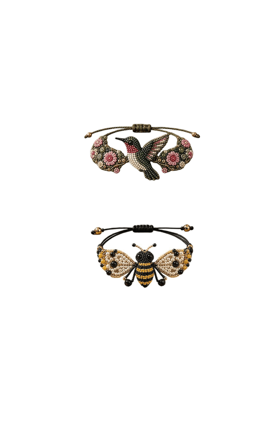DIY Beaded Animal Bracelet Making Kit, Bee Pattern Bead Inlaid Woven Bracelet Craft Set, Adjustable Slide Knot Cord Handmade Jewelry Supplies for Adult Beginner (Hummingbird + Bees)