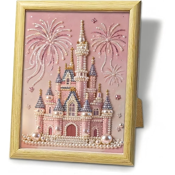 DIY Beaded Art Kit - 2026 New Pearl Painting Kit with Frame, 7.08x8.66 Inch Firework Castle Pearl Bead Art Kit for Adults Beginner, 5D Small Diamond Painting Kits for Home Decor