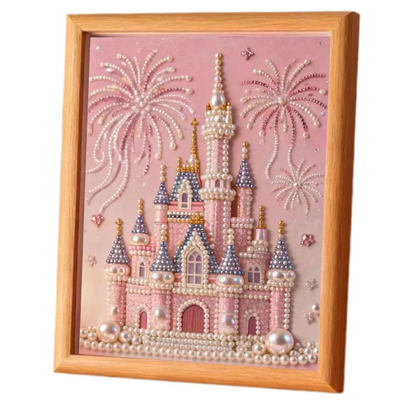 DIY Beaded Art Kit Castle Design, Beginner Friendly Plastic Pearl Art Set with Frame, 7.08 x 8.66 Inch, Home Decoration and Craft Project