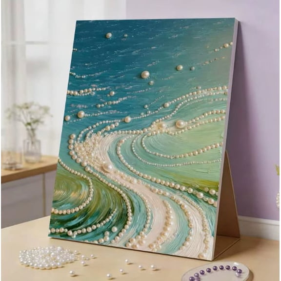 DIY Beaded Art Kit - Castle Pearl Painting, Beginner-Friendly 3D Textured Pearl Bead Canvas Craft, Stress Relief Mindfulness Activity for Home Wall Decor