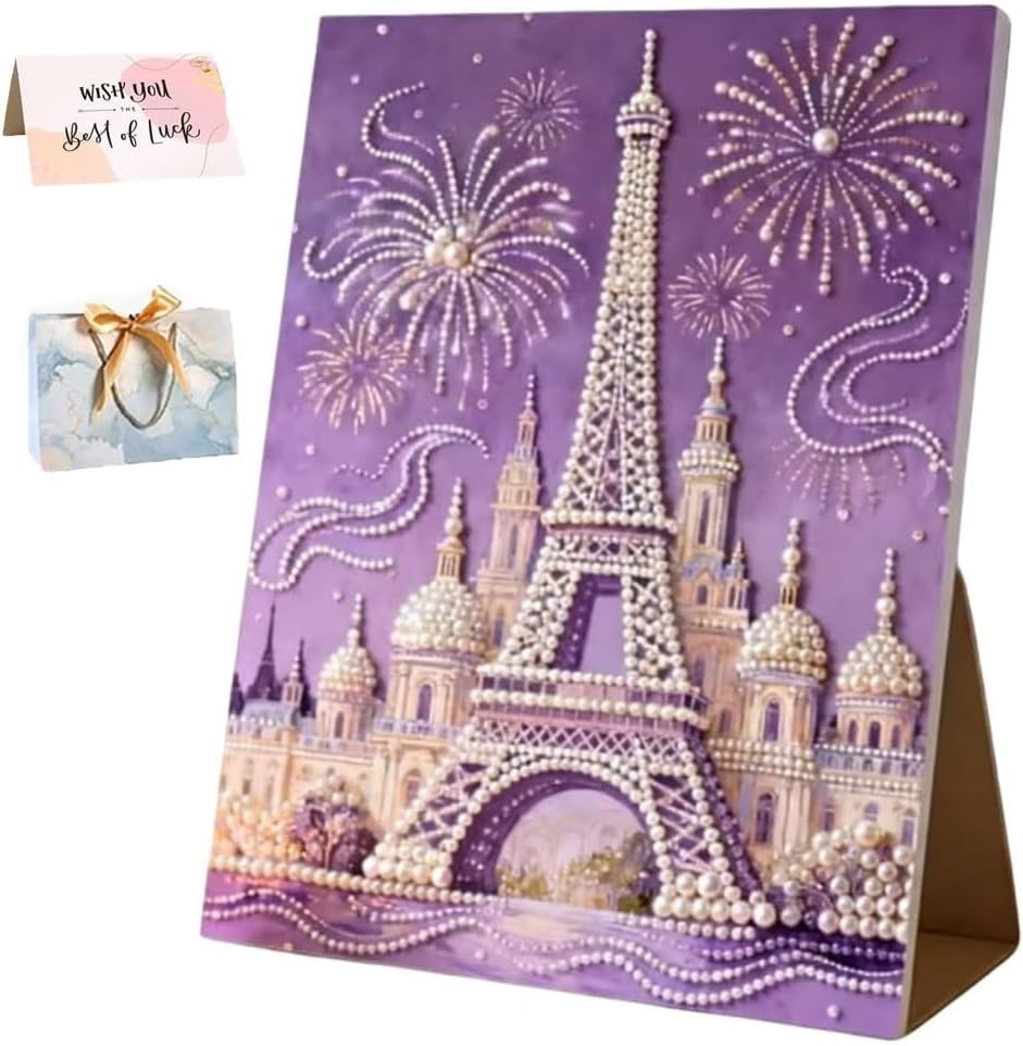 DIY Beaded Art Kit Castle Pearl Painting Textural Canvas Craft Set, 15.7in Creative Hobby Sparkling Wall Decor Gift for Home Art Lovers