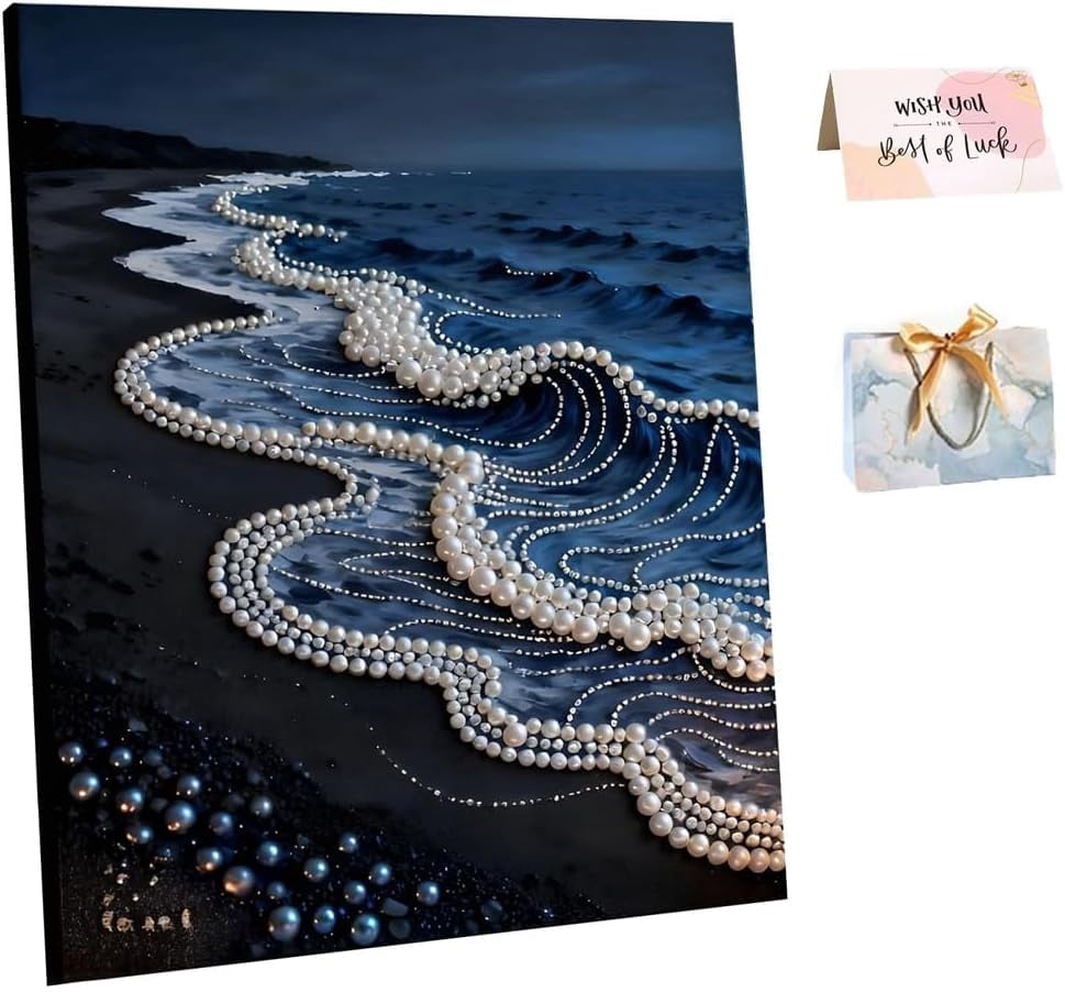 DIY Beaded Art Kit Castle Pearl Painting Textural Canvas Craft Set, 15.7in Creative Hobby Sparkling Wall Decor Gift for Home Art Lovers