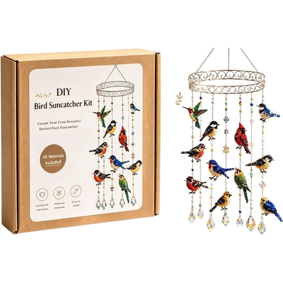 DIY Beaded Bird Suncather, Beaded Animal Craft Kits for Adults | Hummingbird Wind Chime Beading Kit, Bird Decor