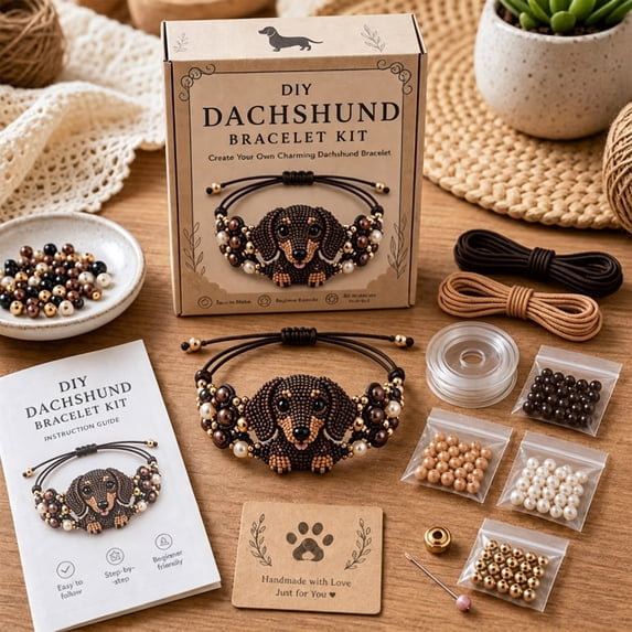 DIY Beaded Bracelet Making Kit, 3D Animal Pattern Complete Beading Supply Set For Beginners Handmade Jewelry Craft & Holiday Gift.(dachshund)