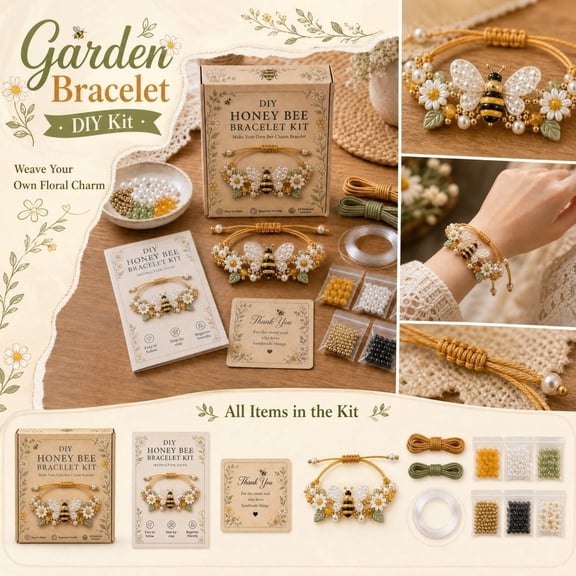 DIY Beaded Bracelet Making Kit, Adjustable Floral Insect Bead Craft Set, Complete Jewelry Starter Kit for Beginners and Hobbyists (Bee)