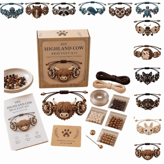 DIY Beaded Bracelet Making Kit - Animal Beaded Bracelet Craft Kit, Creative Craft Set for Beginners, Unique Handmade Highland cattle