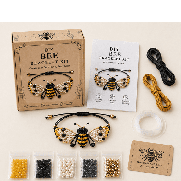 DIY Beaded Bracelet Making Kit, Bee Themed Bead Jewelry Craft, Creative Arts Gift for Girls