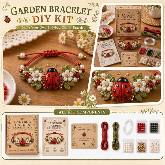 DIY Beaded Bracelet Making Kit, Full Set Insect Themed Bead Craft Kit, Ideal for Home Crafting, Friend Gatherings and Leisure Time Activities (Ladybug)