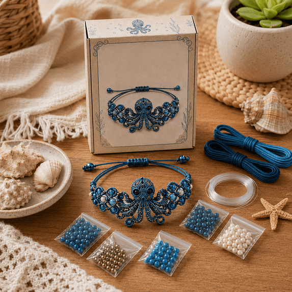 DIY Beaded Bracelet Making Kit, Octopus Themed Bead Jewelry Craft, Creative Arts Gift for Girls