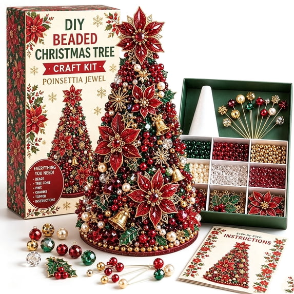 DIY Beaded Christmas Tree Craft Kit, 3D Tabletop Decor, for Mantel Displays, Holiday Craft Nights and Handmade Gifts