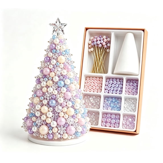 DIY Beaded Christmas Tree Craft Kit for Adults, 3D Pearl Beaded Tree Making Set, Complete Handmade Tabletop Ornament for Home Office Holiday Display(A1)