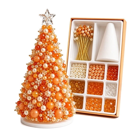 DIY Beaded Christmas Tree Craft Kit for Adults, 3D Pearl Beaded Tree Making Set, Complete Handmade Tabletop Ornament for Home Office Holiday Display(A2)