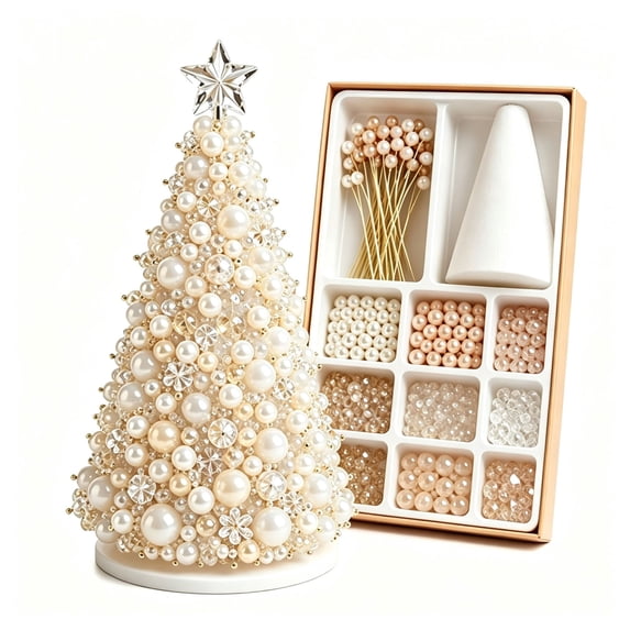 DIY Beaded Christmas Tree Craft Kit for Adults, 3D Pearl Beaded Tree Making Set, Complete Handmade Tabletop Ornament for Home Office Holiday Display(A3)