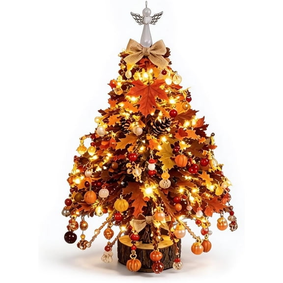 DIY Beaded Christmas Tree Craft Kit with LED Light, Tabletop Holiday Decoration for Desk, Shelf and Mantel, 4.4 in