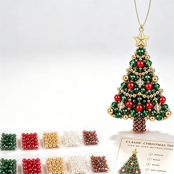 DIY Beaded Christmas Tree Hanging Decor - 4x4Inch Beaded Tabletop Decor for Adults Beginner, Creative Handmade Holiday Craft, for Home Decor