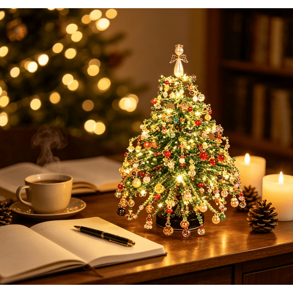 DIY Beaded Christmas Tree Kit, 2026 Sparkling Light-Up Tabletop Tree, Complete DIY Craft Supplies for Relaxing Home Activity & Meaningful Holiday Gift