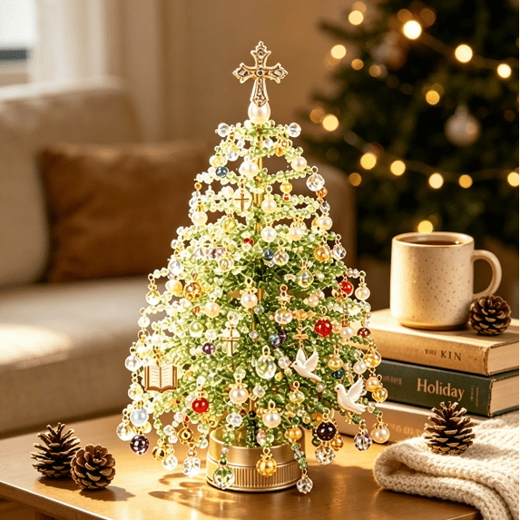 DIY Beaded Christmas Tree Kit, 2026 Sparkling Light-Up Tabletop Tree, Complete DIY Craft Supplies for Relaxing Home Activity & Meaningful Holiday Gift