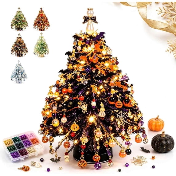 DIY Beaded Christmas Tree Kit, 3D Bead Tree Craft Kit for Adults, Beaded Tabletop Christmas Decor, Holiday Centerpiece for Home, Party Decoration and Creative Gift Giving,Purple-Orange