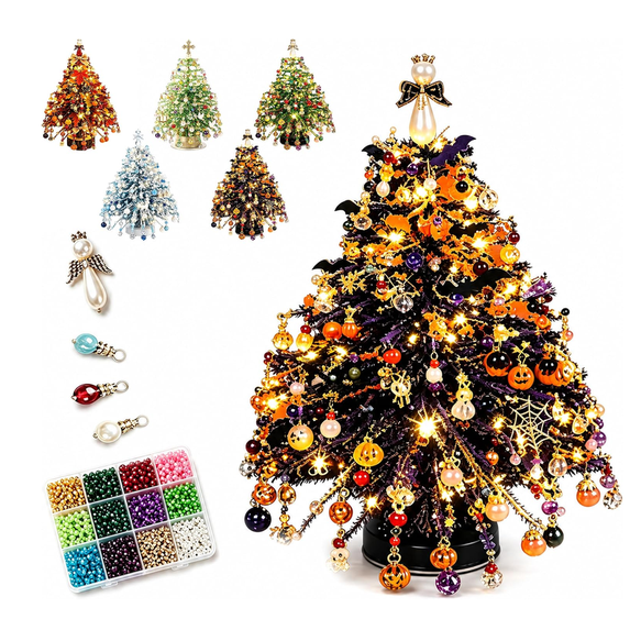 DIY Beaded Christmas Tree Kit, 3D Crystal Bead Adult Holiday Craft Set, Wire Beaded Tabletop Tree, Compact Seasonal DIY Decor Craft Project