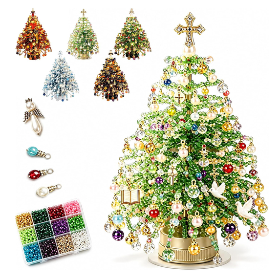 DIY Beaded Christmas Tree Kit, 3D Crystal Bead Adult Holiday Craft Set, Wire Beaded Tabletop Tree, Compact Seasonal DIY Decor Craft Project