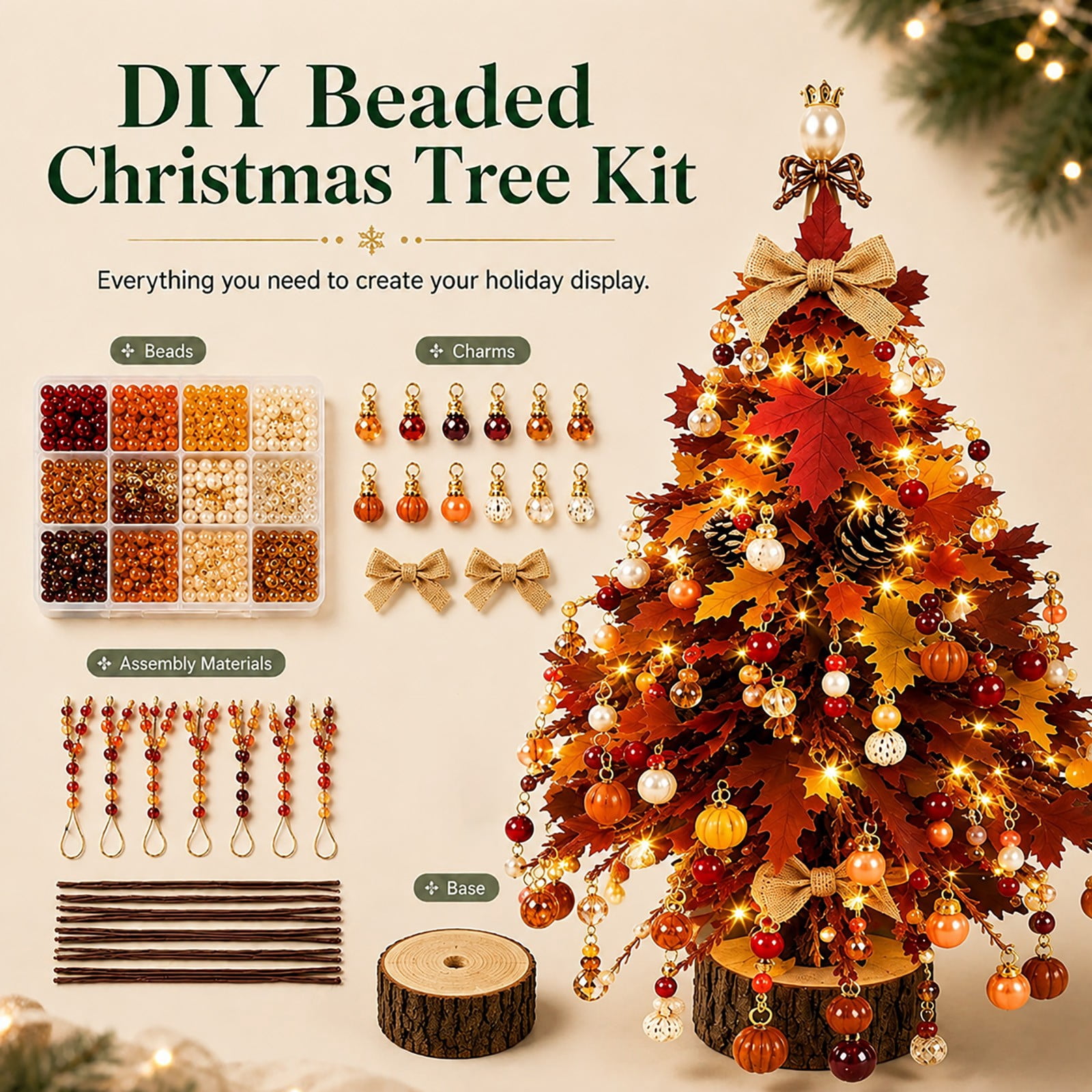 DIY Beaded Christmas Tree Kit，3D Crystal Bead Christmas Tree Craft Set