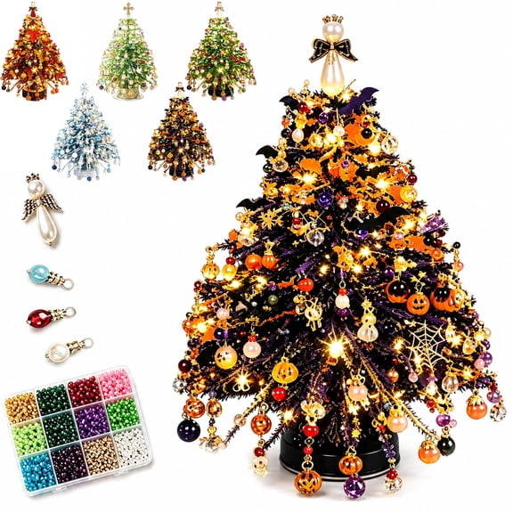 DIY Beaded Christmas Tree Kit, 3D Crystal Bead Craft Set for Adults, Colorful Beads and Wire, Compact Holiday Decor, DIY Steps, Creative Christmas Project