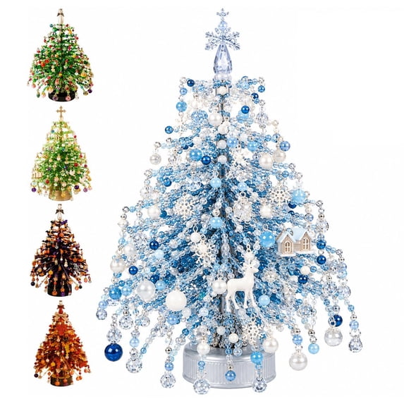 DIY Beaded Christmas Tree Kit, 3D Crystal Bead Holiday Craft Set for Adults Colorful Beads and Wire, 3D Tabletop Tree Design, DIY Steps, Creative Christmas Project