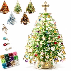 DIY Beaded Christmas Tree Kit, 3D Crystal Bead Holiday Craft Set for Adults | Colorful beads and wire, 3D tabletop tree design, compact holiday decor, DIY steps, creative Christmas project for adults