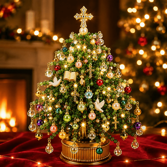 DIY Beaded Christmas Tree Kit Ornament Craft Kit Mini Desk Xmas Bead Art 3D Crystal Bead Holiday Craft Set Tabletop Decor Ideal Holiday Gift