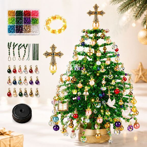 DIY Beaded Christmas Tree Kit, 3D Crystal Bead Tabletop Tree Set, Holiday Craft Set, Long-Lasting Home Decor Gifts
