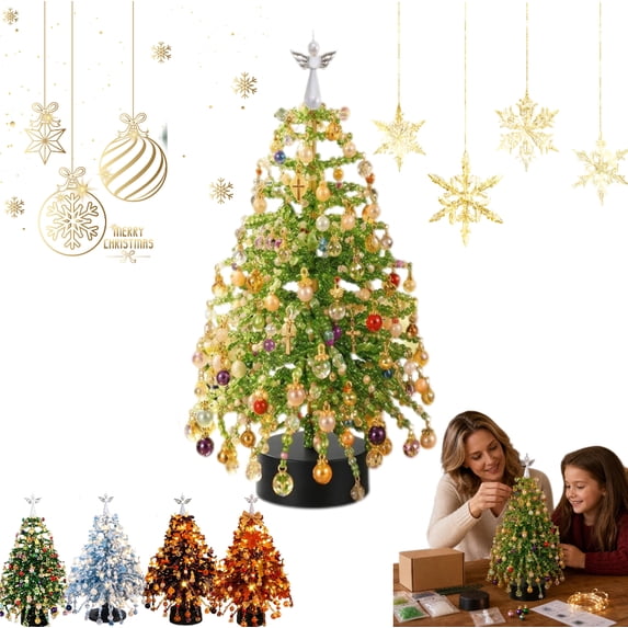 DIY Beaded Christmas Tree Kit, 3D Crystal Craft Set for Adults with Colorful Beads and Wire, Tabletop Holiday Decoration, Relaxing Beading Project, Christmas Gift for Family