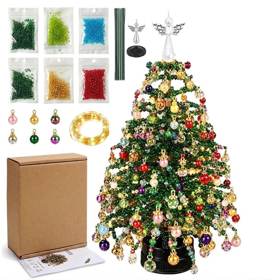 DIY Beaded Christmas Tree Kit 3D Crystal Craft for Adults Tabletop Decor Gift