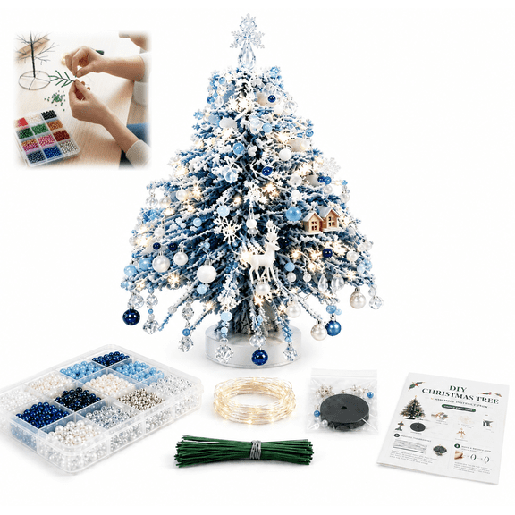 DIY Beaded Christmas Tree Kit for Adults, 3D Crystal Bead Christmas Craft Set with Colorful Beads, Charms, Metal Frame & Angel Topper, Handmade Tabletop Holiday Decor Gift