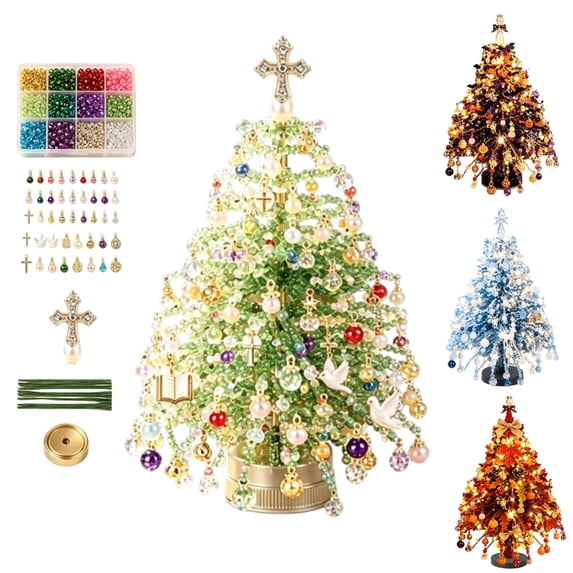 DIY Beaded Christmas Tree Kit Bead Christmas Tree Holiday Craft Set 3D Crystal Handmade Tabletop Christmas Decor Gift Colorful Jingle Beads(Green)