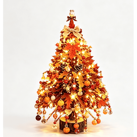 DIY Beaded Christmas Tree Kit, Create Your Own Sparkling Lighted Mini Tabletop Ornament, Relaxing Beading Craft Set For Family Christmas Activity & Creative Holiday Gift (Autumn)