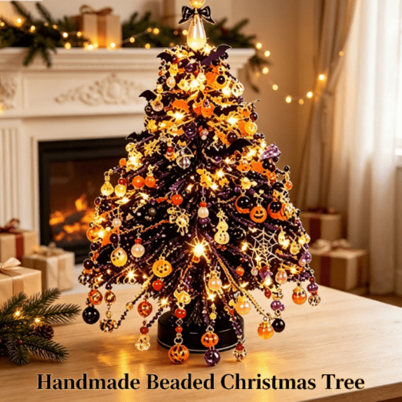 DIY Beaded Christmas Tree Kit – Create Your Own Sparkling Holiday Decoration, Custom Handmade Beaded Tree Craft Kit for Holiday Decor (Pumpkin)
