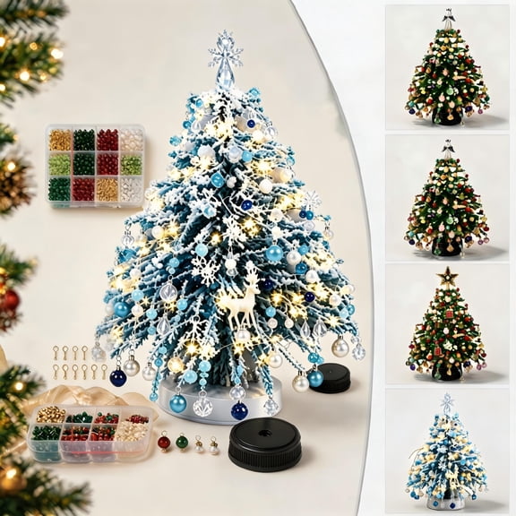 DIY Beaded Christmas Tree Kit Crystal Decor, Christmas Decorations Clearance Beads for Crafts, Christmas Pearl Art Kit Crafts for Beginner (White)