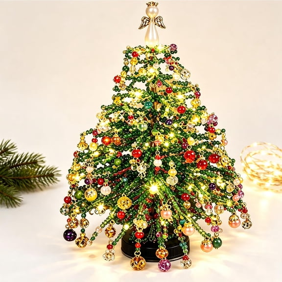 DIY Beaded Christmas Tree Kit, Crystal Holiday Craft Set for Adults | Colorful Beads, 3D Tabletop Tree Design, Relaxing Project, Holiday Gift