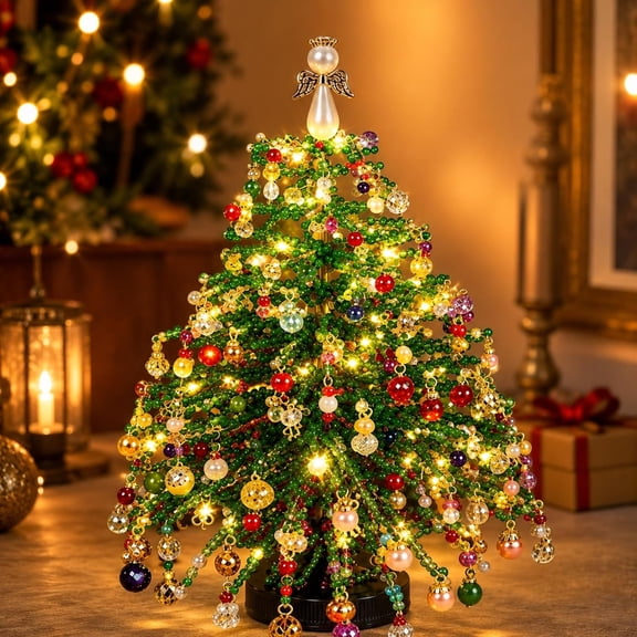 DIY Beaded Christmas Tree Kit Crystal Ornament Craft Set Holiday Home Decoration, 7.9*5.5 in
