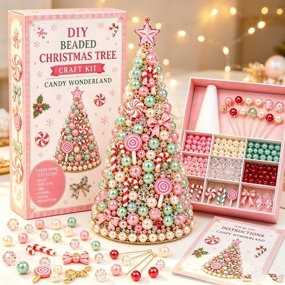 DIY Beaded Christmas Tree Kit, DIY Candy Wonderland Set with Beads and Pins, Handmade Holiday Decor for Adults and Crafters