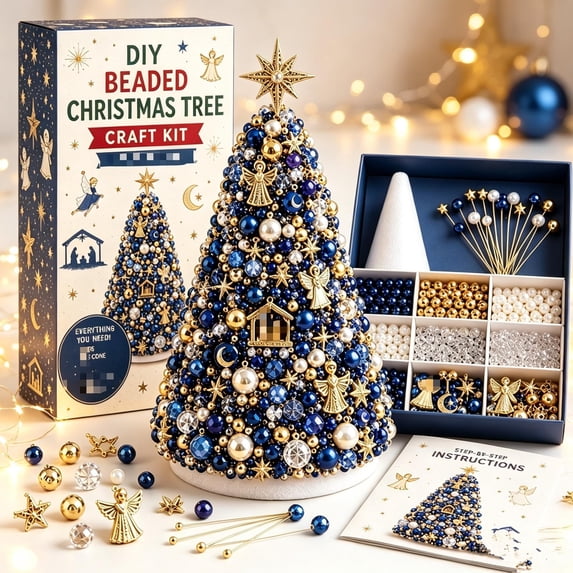 DIY Beaded Christmas Tree Kit, DIY Starry Night Angel Set with Beads and Pins, Handmade Holiday Decor for Adults and Crafters