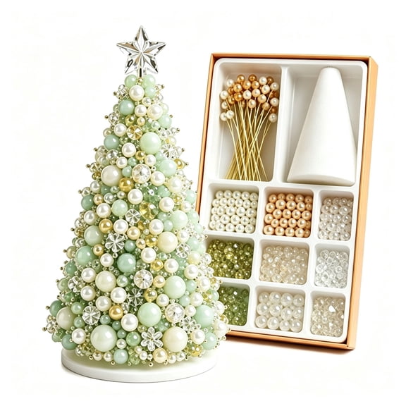 DIY Beaded Christmas Tree Kit, Handmade Beaded Xmas Tree Craft Set with Sturdy Plastic Frame, 6.7 x 4.3 x 2.4 in, Family Craft for Home Shelf Mantel Decor, Gift for Kids and Adults