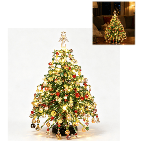 DIY Beaded Christmas Tree Kit – Handmade Holiday Beading Craft Set for Indoor Home Display & Creative Gift, Handmade Mini Bead Tree (Christmas)