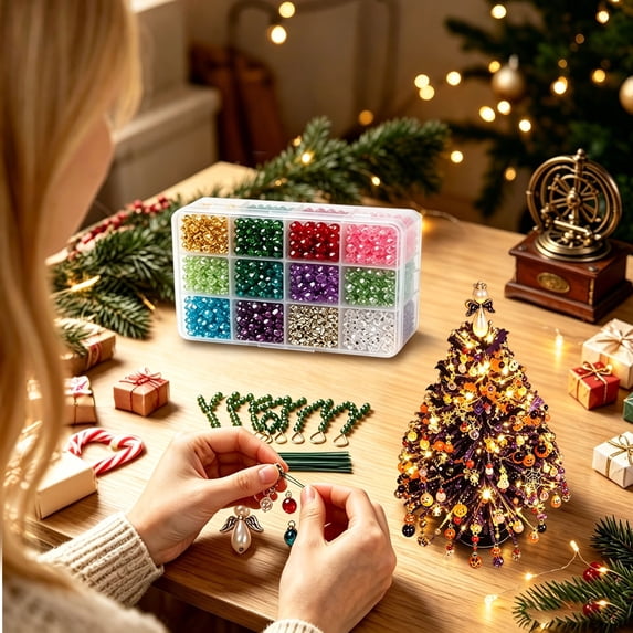 DIY Beaded Christmas Tree Kit, Handmade Holiday Craft Set, Colorful Beads and Wire Holiday Craft Set for Adults, Tabletop Decor Holiday Xmas Gift, Family Christmas Activity