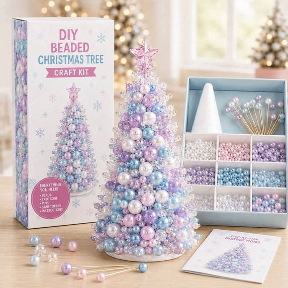 DIY Beaded Christmas Tree Kit - Handmade Holiday Craft Set With Pearls And Crystals(Purple)