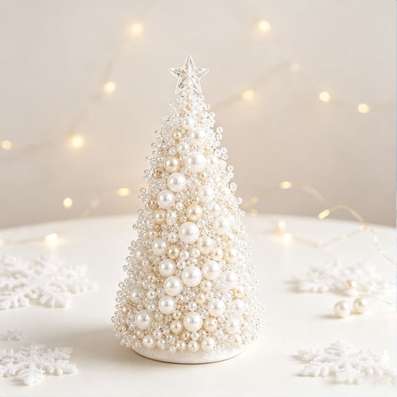 DIY Beaded Christmas Tree Kit - Handmade Holiday Craft Set With Pearls And Crystals(White)