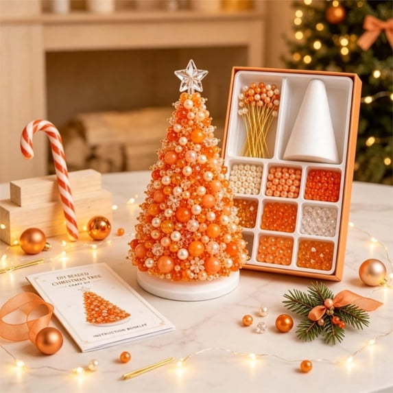 DIY Beaded Christmas Tree Kit, Handmade Holiday Decor Craft Set for Shelf Desk and Home Display