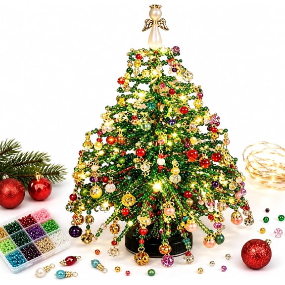 DIY Beaded Christmas Tree Kit, Handmade Mini Desk Xmas Bead Art | Create Your Own Sparkling Holiday Decoration,3D Crystal Bead Christmas Tree Making Kit,Holiday Tabletop Decoration